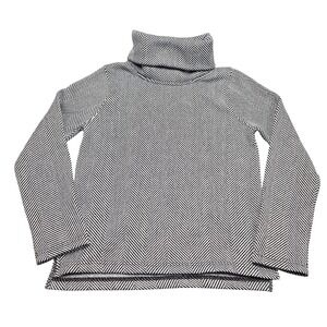 J Crew‎ Funnelneck Sweater Black White Chevron Cowl Preppy Minimalist Cozy Chic